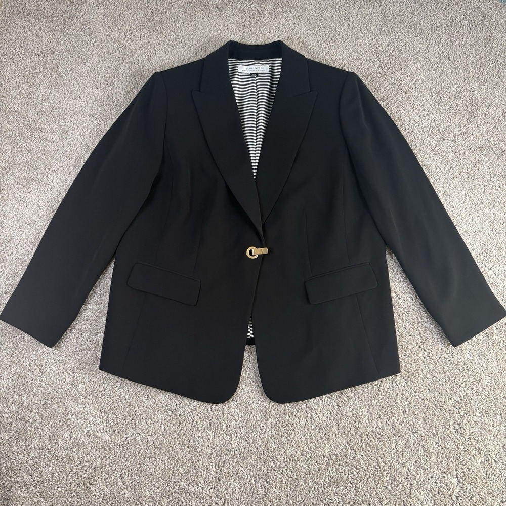Tahari Arthur S Levine Blazer Jacket Womens 14W Black Single Button Lined